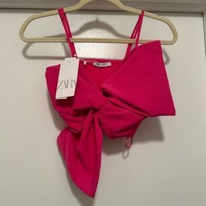 NWT Zara hot pink bow top